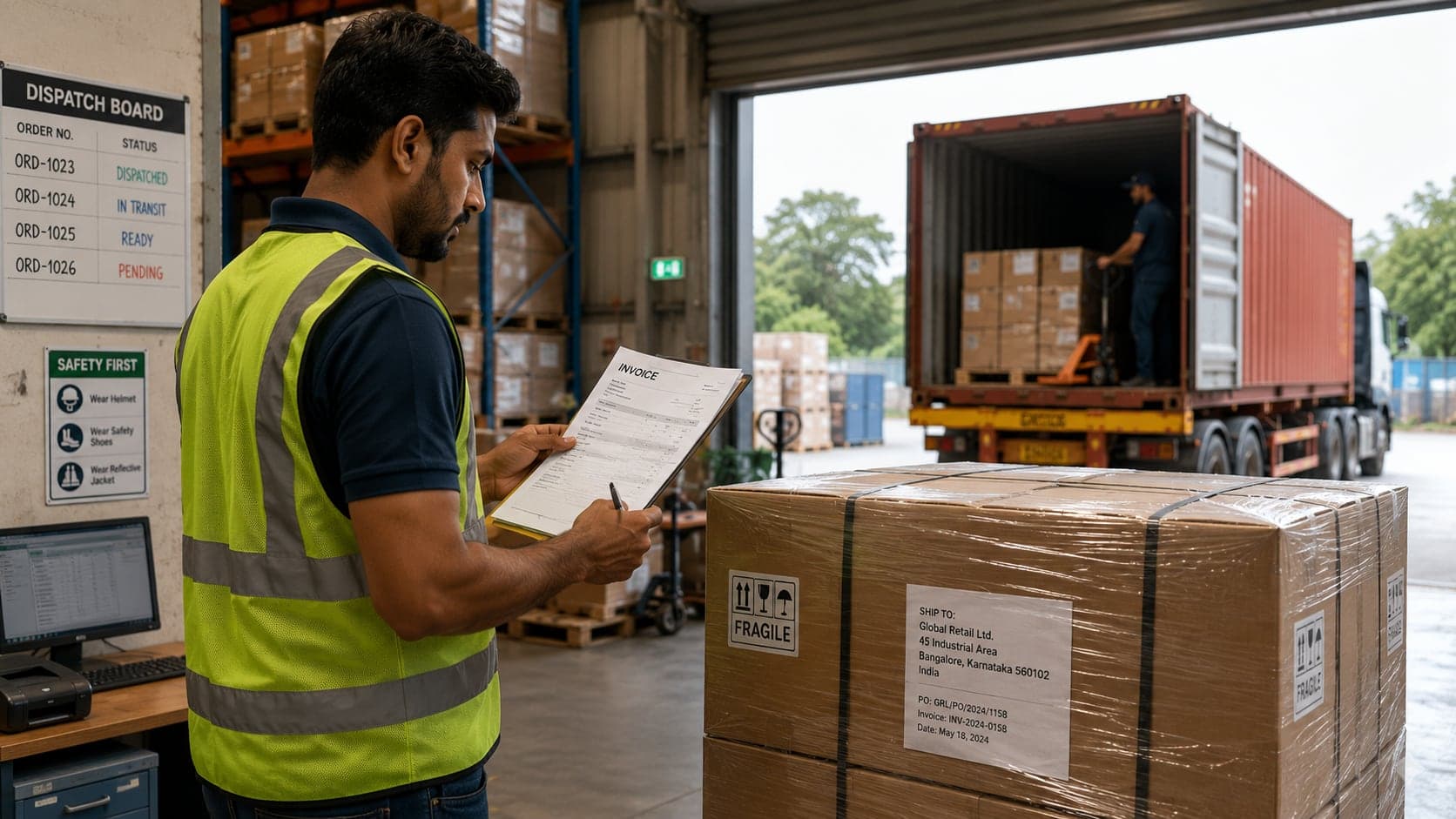 Wholesale warehouse dispatch with printed invoice
